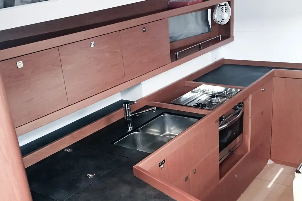 Galley of Slide, a Beneteau Oceanis 45 sailboat at Tivat, Montenegro