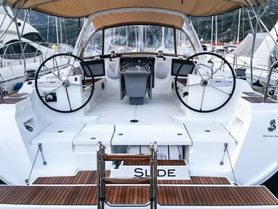 Deck of Slide, a Beneteau Oceanis 45 sailboat at Tivat, Montenegro