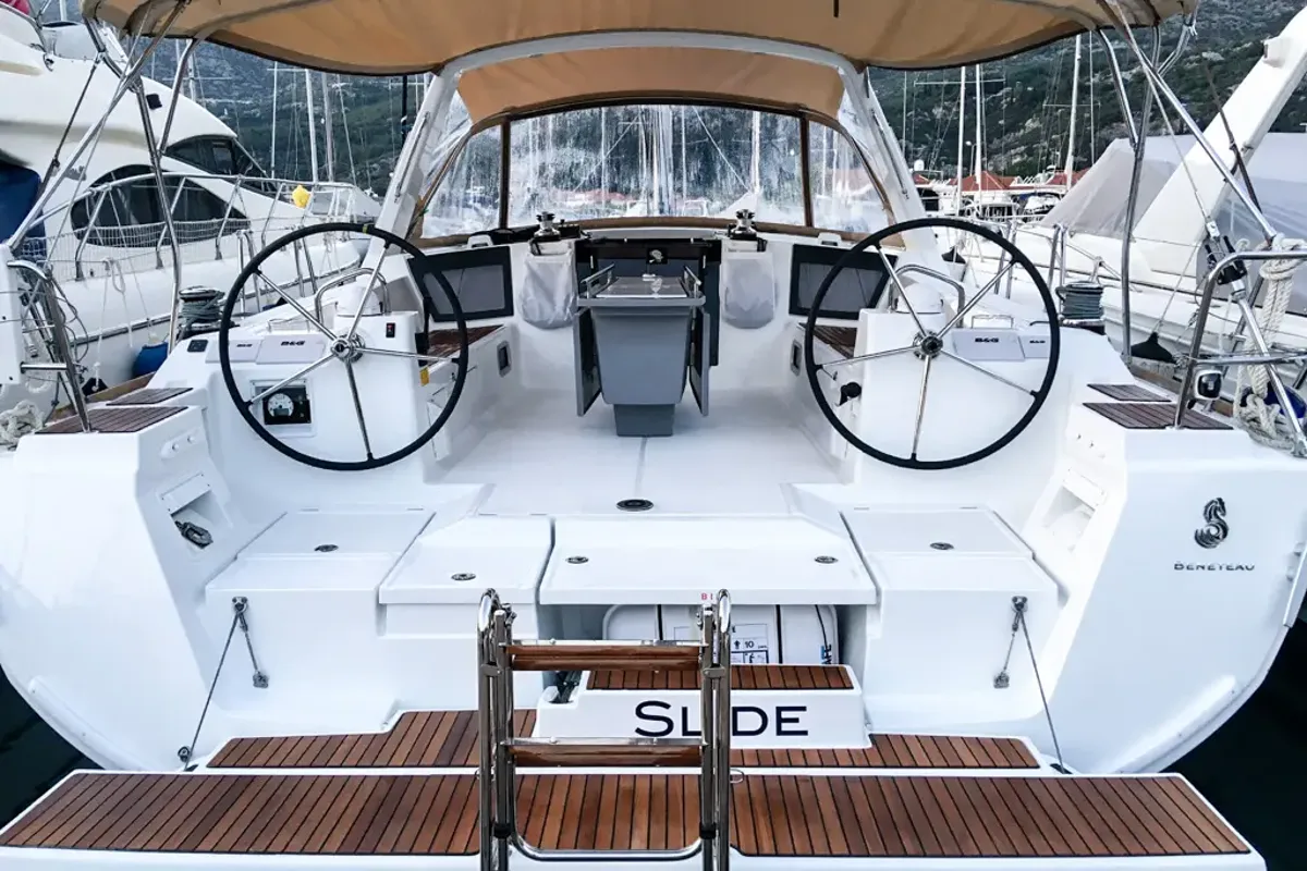 Deck of Slide, a Beneteau Oceanis 45 sailboat at Tivat, Montenegro