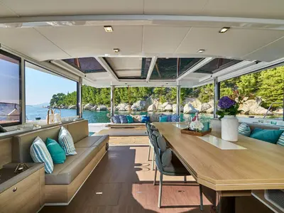 Salon of Bali 5.4, a catamaran at Parham Town, British Virgin Islands