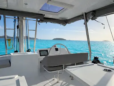 Cockpit of Bali 5.4, a catamaran at Parham Town, British Virgin Islands