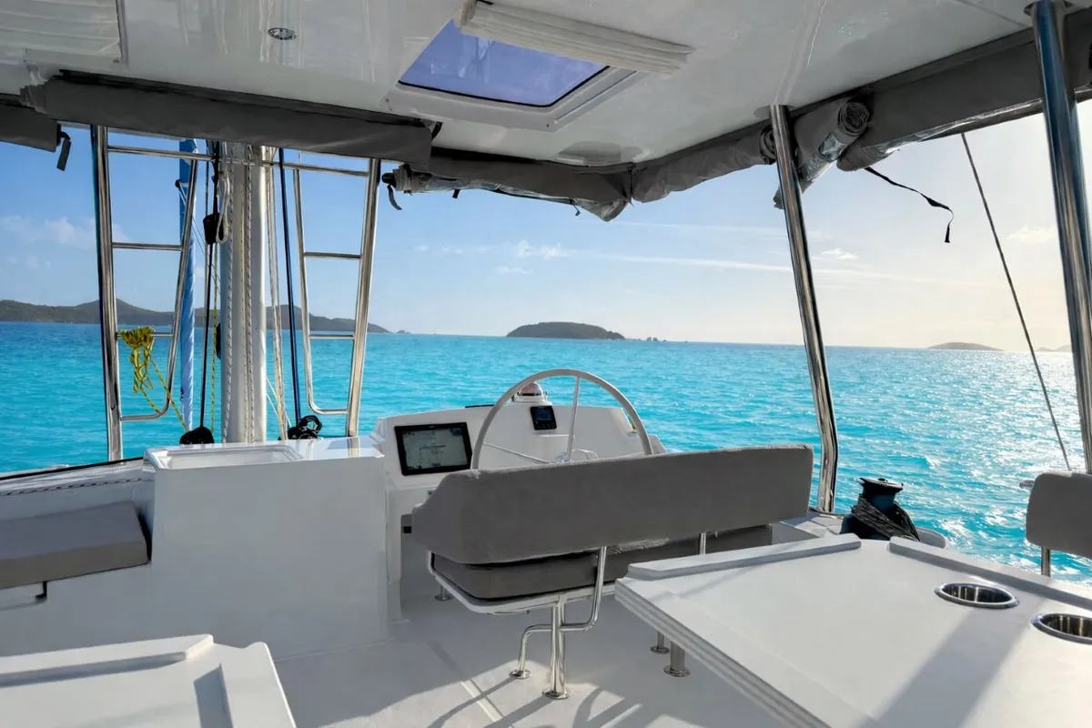 Cockpit of Bali 5.4, a catamaran at Parham Town, British Virgin Islands