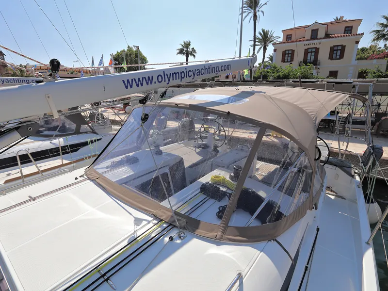 Cockpit of Ermis, a Jeanneau Sun Odyssey 440 sailboat at Lavreotiki Municipal Unit, Greece