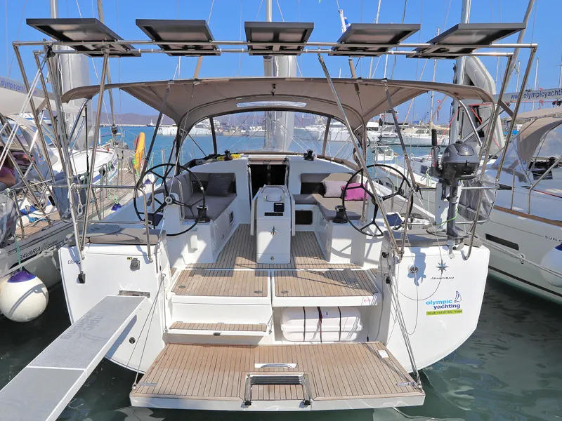 Exterior view of Ermis, a Jeanneau Sun Odyssey 440 sailboat at Lavreotiki Municipal Unit, Greece