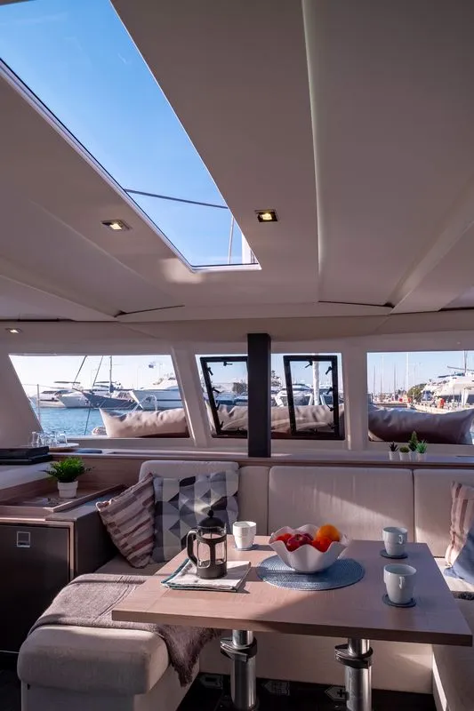 Salon of Artemis, a Fountaine Pajot Isla 40 catamaran at Municipal Unit of Lefkada, Greece