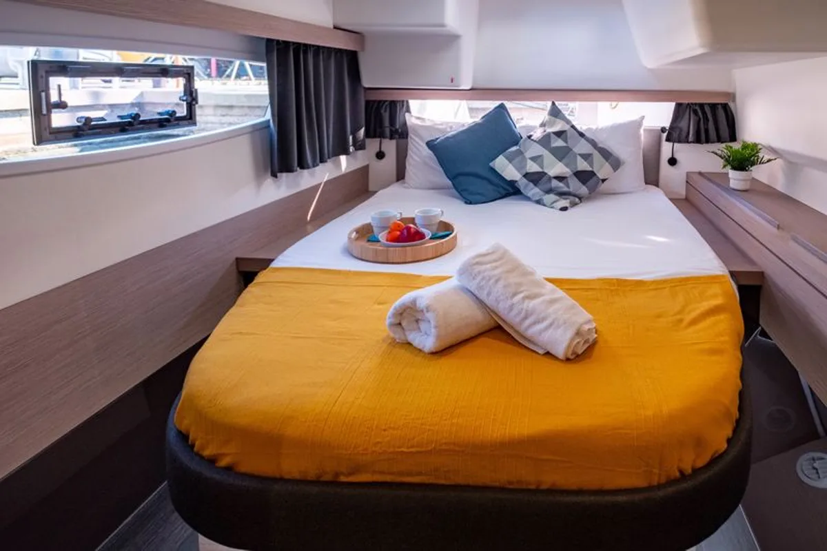 Cabin on Artemis, a Fountaine Pajot Isla 40 catamaran at Municipal Unit of Lefkada, Greece
