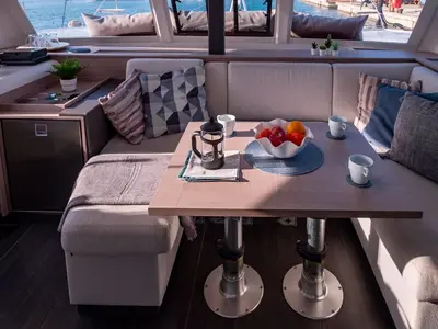 Salon of Artemis, a Fountaine Pajot Isla 40 catamaran at Municipal Unit of Lefkada, Greece