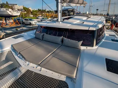 Deck of Artemis, a Fountaine Pajot Isla 40 catamaran at Municipal Unit of Lefkada, Greece