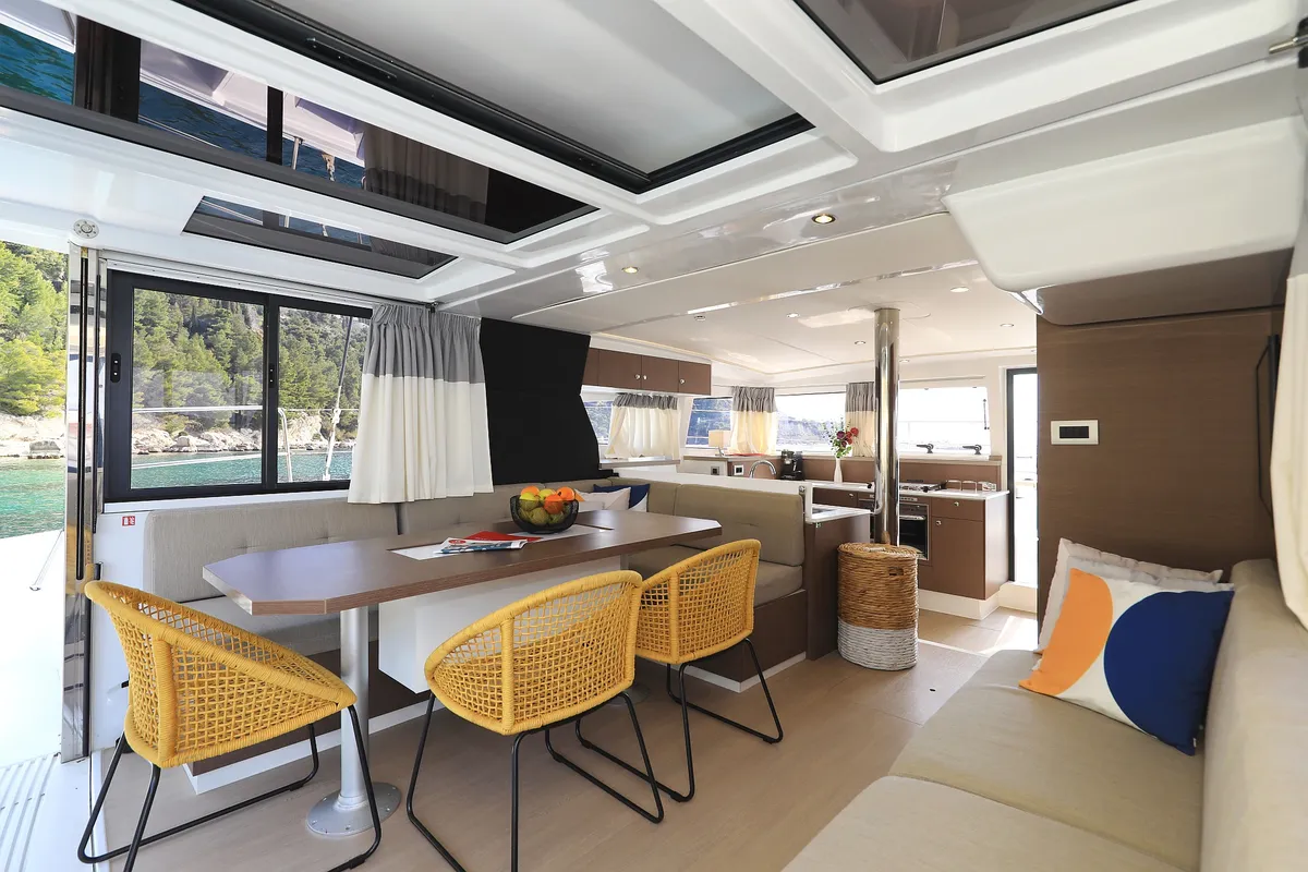 Salon of Clair de Lune, a Bali 4.2 catamaran at Grad Kaštela, Croatia