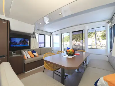 Salon of Clair de Lune, a Bali 4.2 catamaran at Grad Kaštela, Croatia
