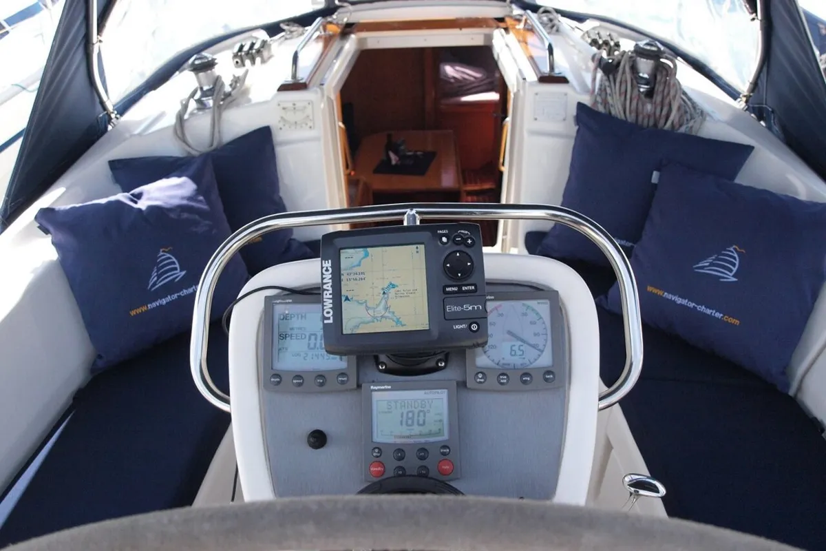 Cockpit of Sea Star, a Bavaria 32 sailboat at Primošten, Croatia