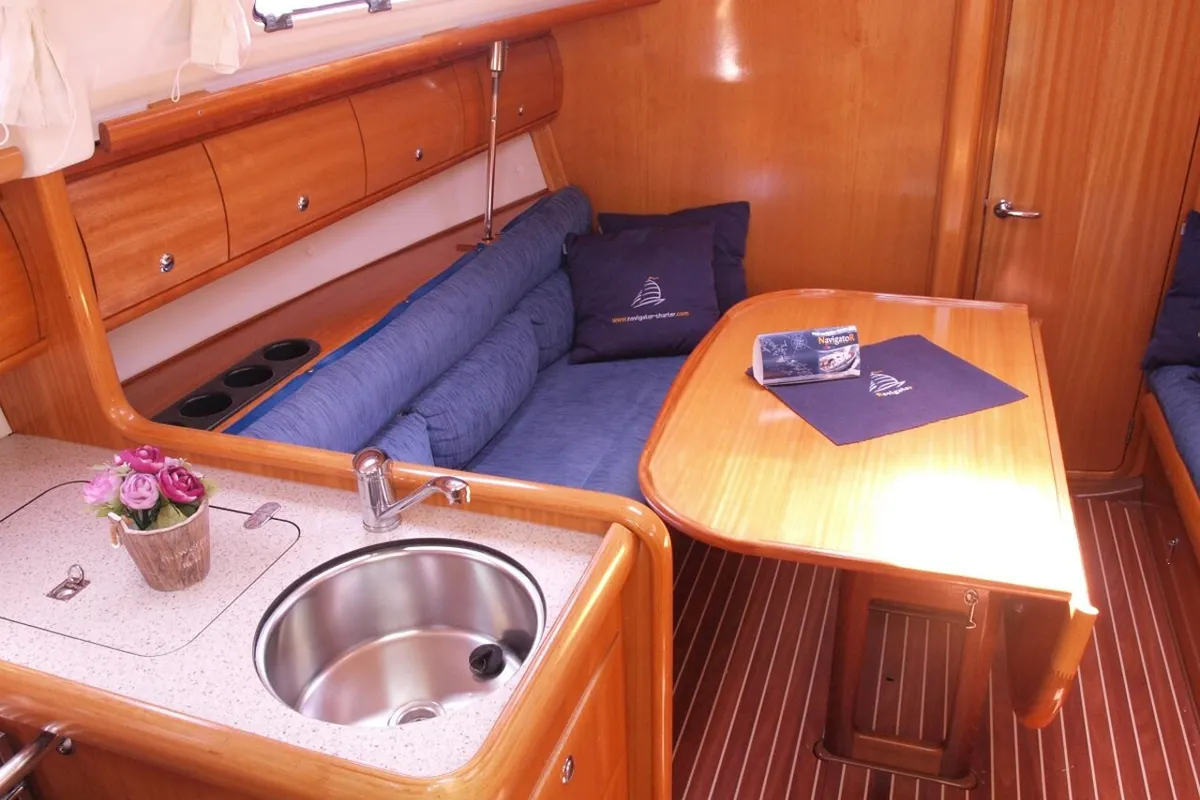 Salon of Sea Star, a Bavaria 32 sailboat at Primošten, Croatia