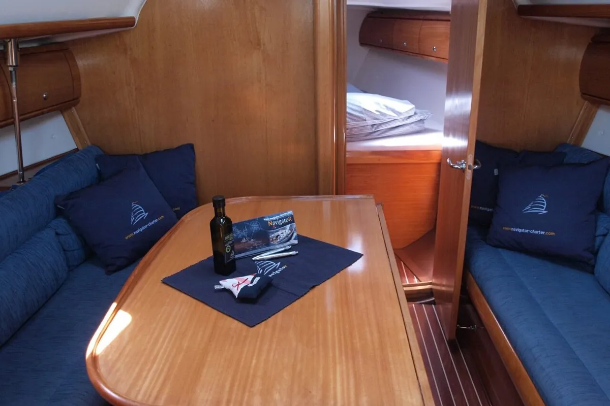 Salon of Sea Star, a Bavaria 32 sailboat at Primošten, Croatia