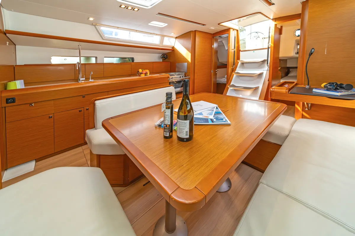 Salon of Aurelia, a Jeanneau Sun Odyssey 479 sailboat at Municipal Unit of Rhodes, Greece