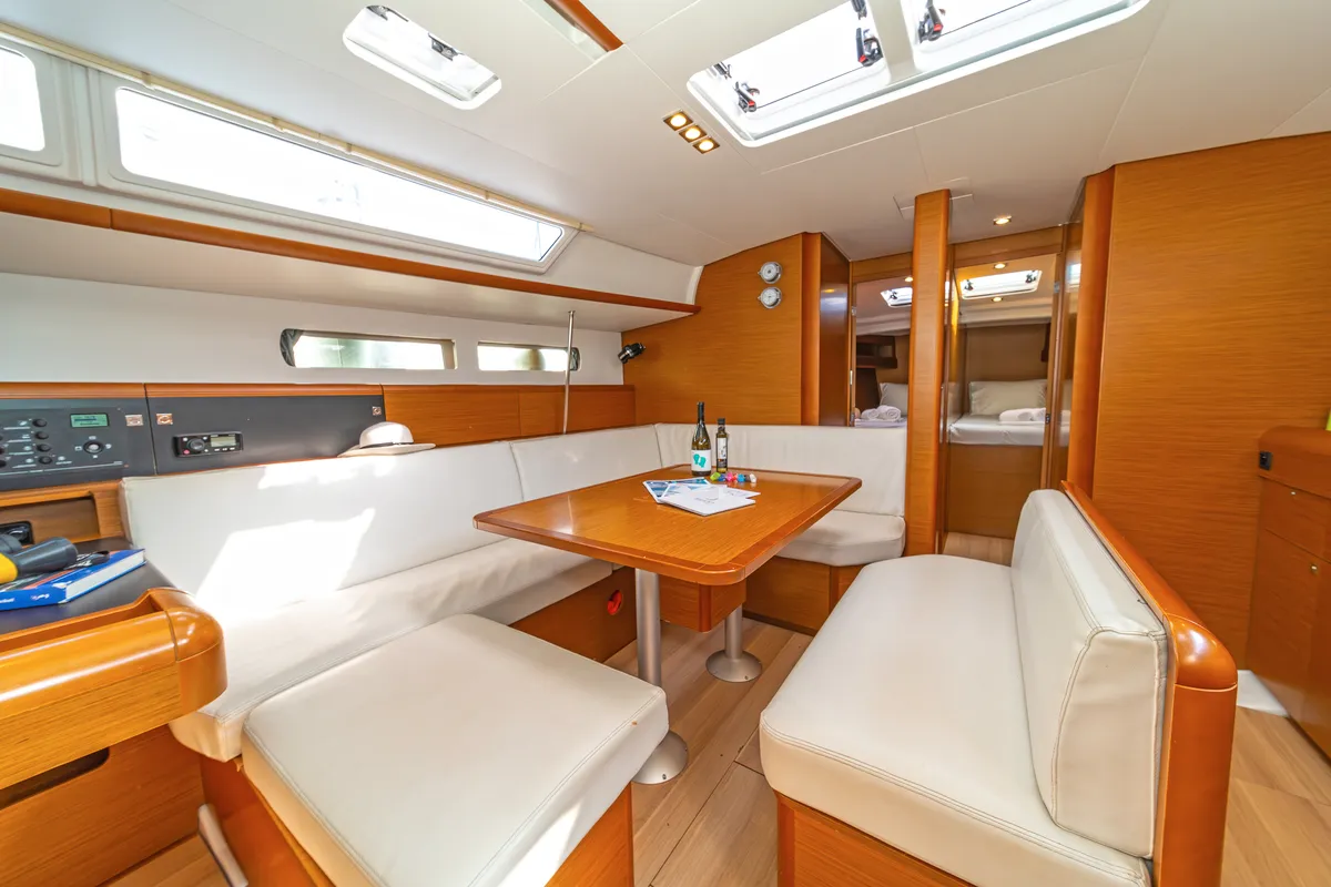 Salon of Aurelia, a Jeanneau Sun Odyssey 479 sailboat at Municipal Unit of Rhodes, Greece