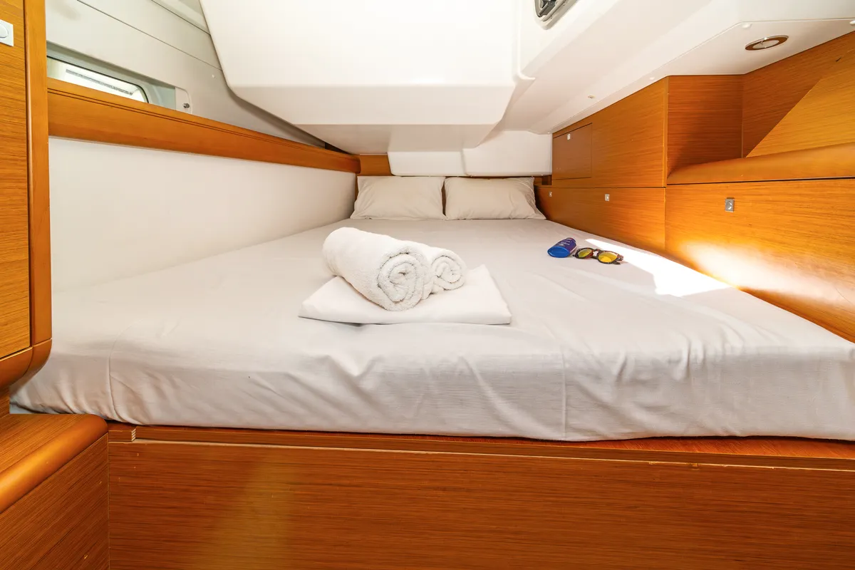 Cabin on Aurelia, a Jeanneau Sun Odyssey 479 sailboat at Municipal Unit of Rhodes, Greece