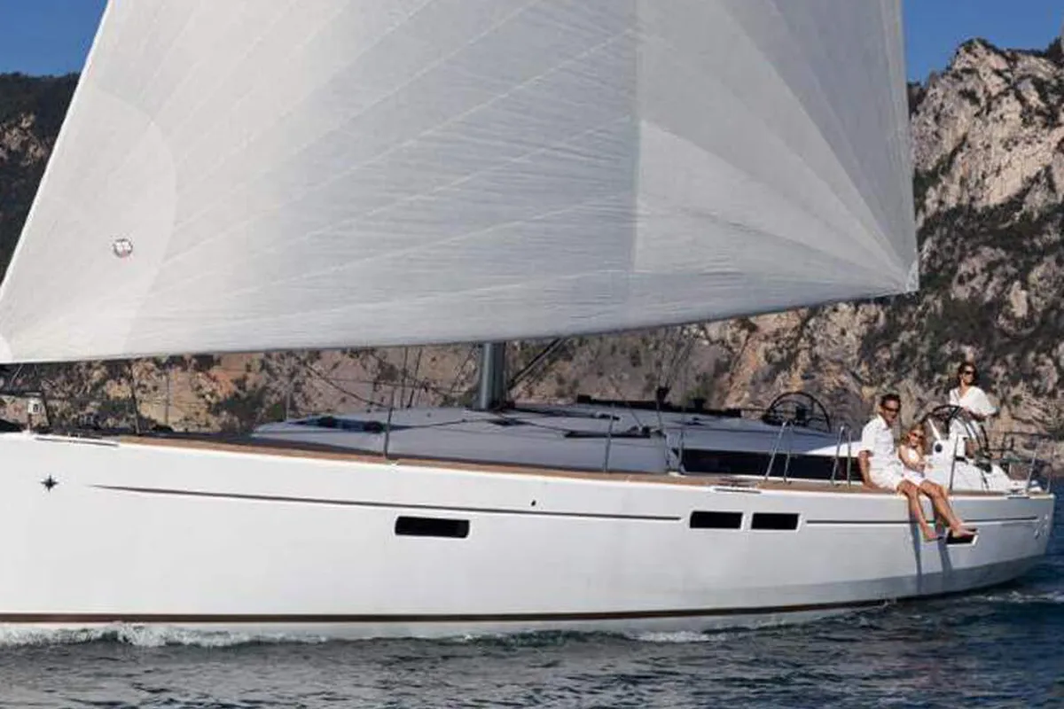 Exterior view of Aurelia, a Jeanneau Sun Odyssey 479 sailboat at Municipal Unit of Rhodes, Greece