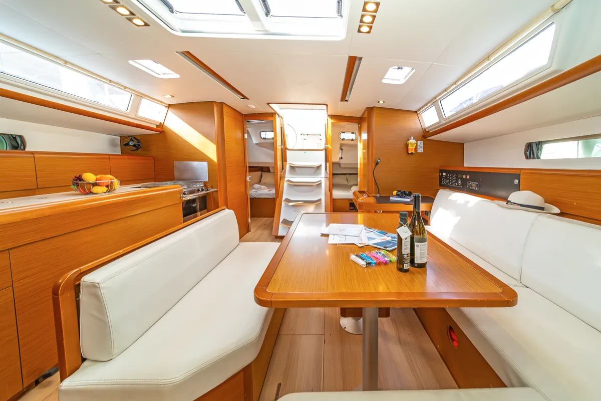 Galley of Aurelia, a Jeanneau Sun Odyssey 479 sailboat at Municipal Unit of Rhodes, Greece