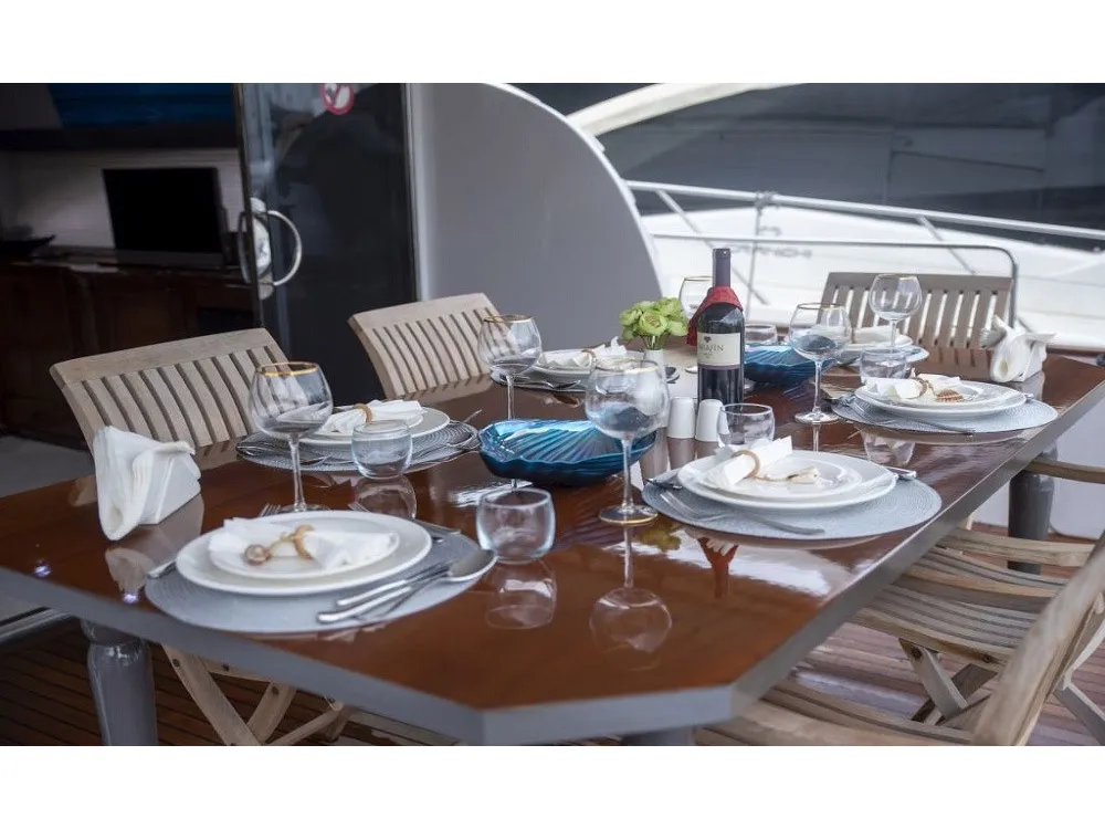 Deck of Sirocco, a Gulet Motoryacht motor yacht at Fethiye, Turkey