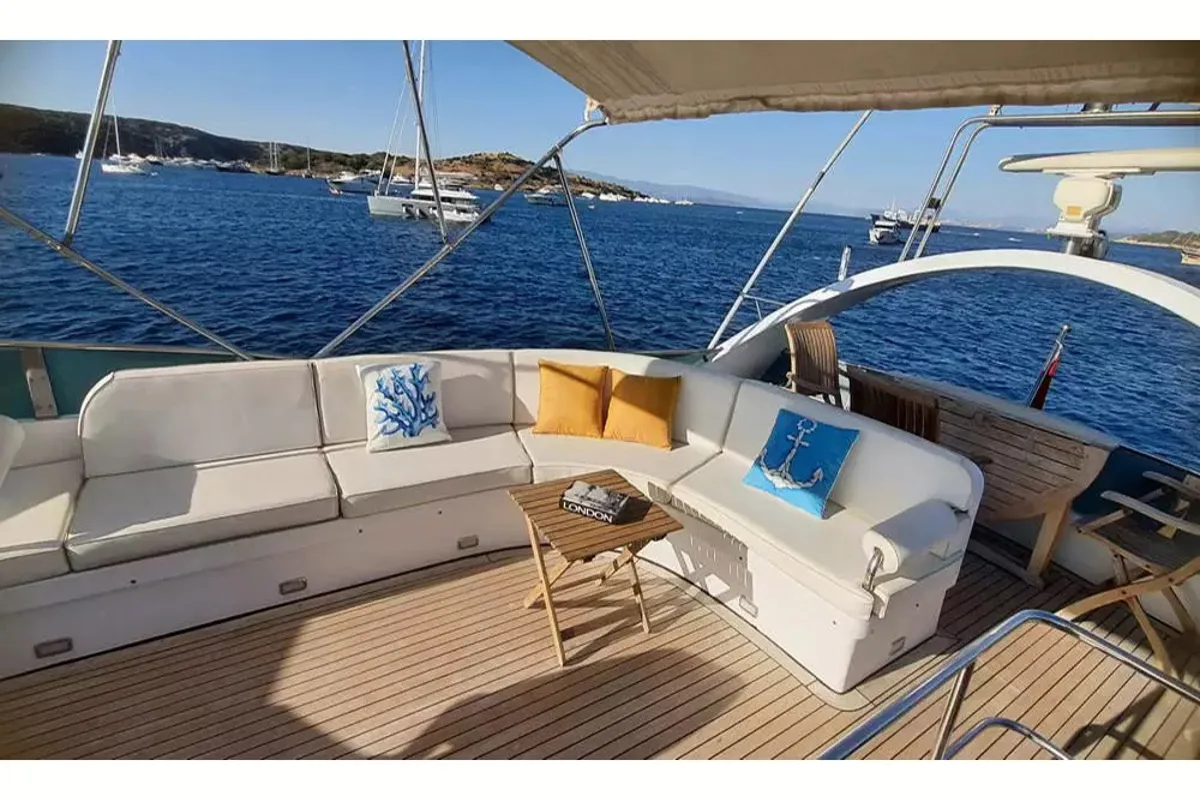 Deck of Sirocco, a Gulet Motoryacht motor yacht at Fethiye, Turkey