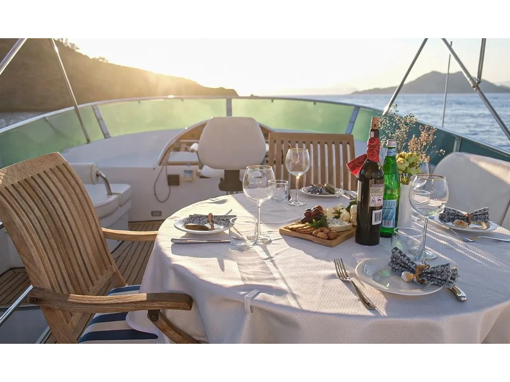 Deck of Sirocco, a Gulet Motoryacht motor yacht at Fethiye, Turkey