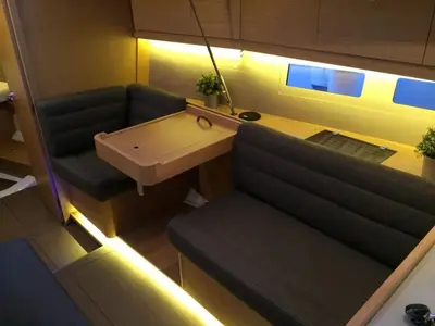 Salon of Iliana, a Dufour 412 GL sailboat at Kontokali, Greece