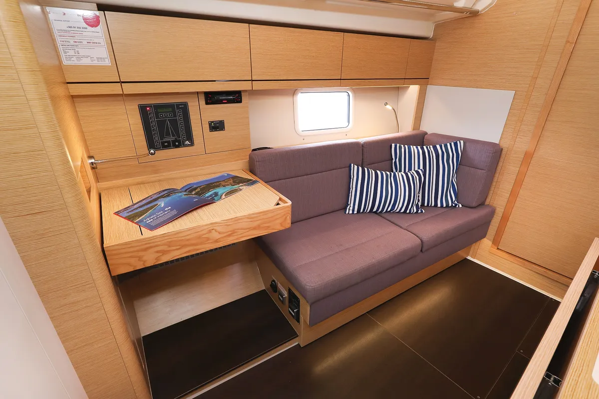 Salon of Blue Eagle, a Hanse 418 sailboat at Grad Kaštela, Croatia