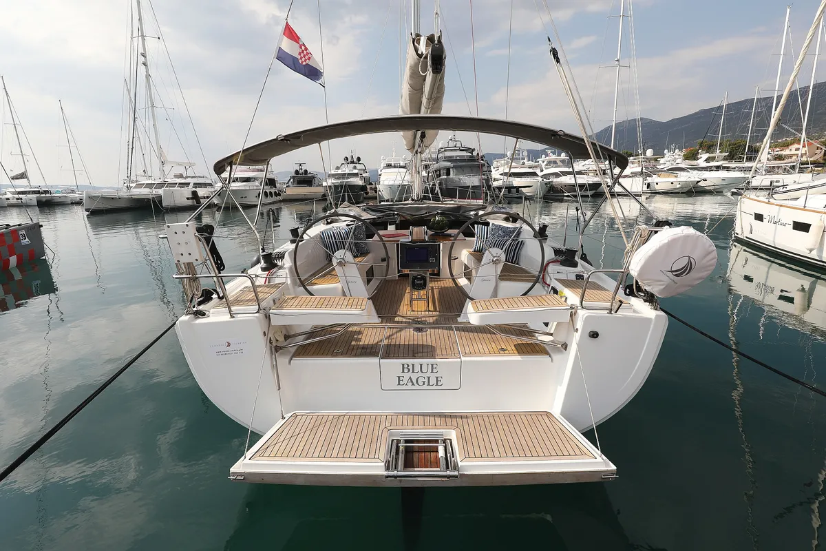 Exterior view of Blue Eagle, a Hanse 418 sailboat at Grad Kaštela, Croatia