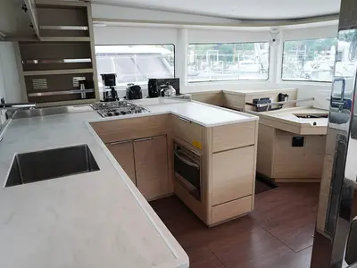 Galley of Ghost Buster, a Lagoon 46 catamaran at Roche Caiman, Seychelles