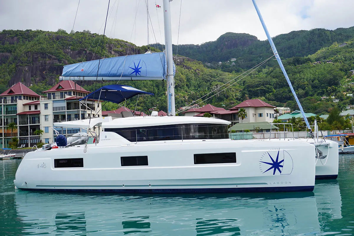 Ghost Buster, a Lagoon 46 catamaran at Roche Caiman, Seychelles