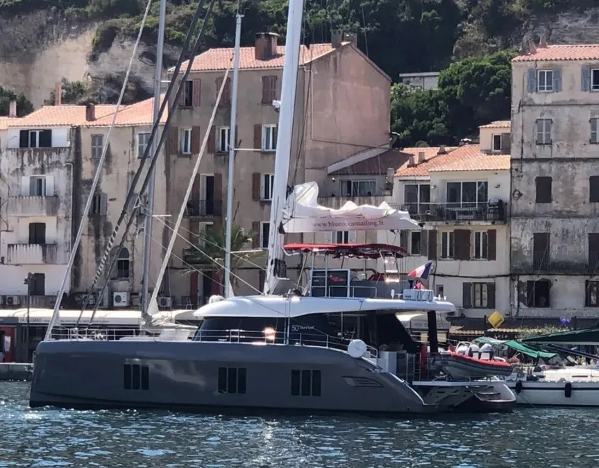 Exterior view of Liberta, a Sunreef 50 catamaran at Alameda, United States
