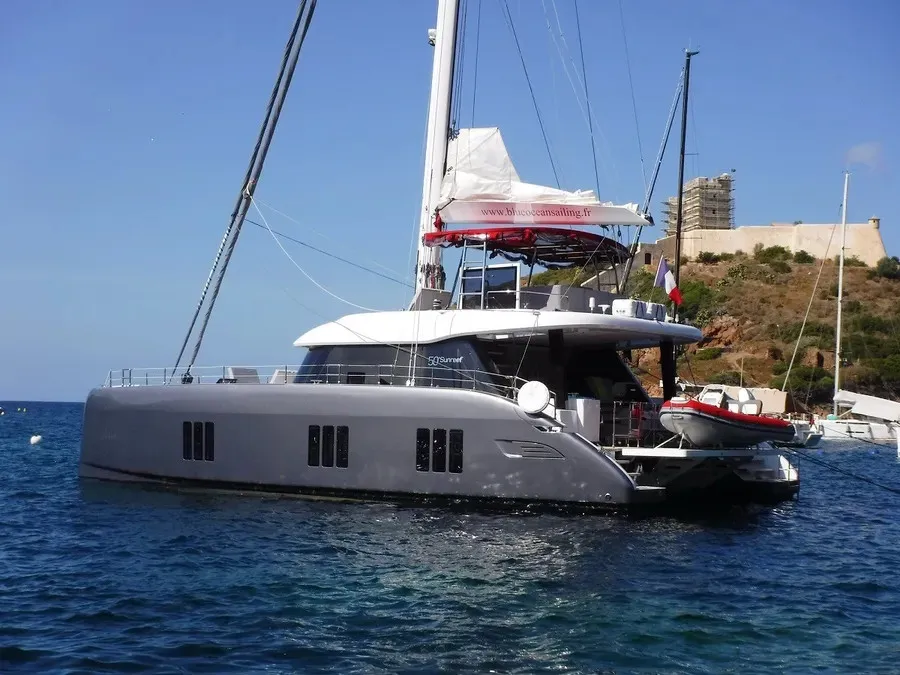 Exterior view of Liberta, a Sunreef 50 catamaran at Alameda, United States