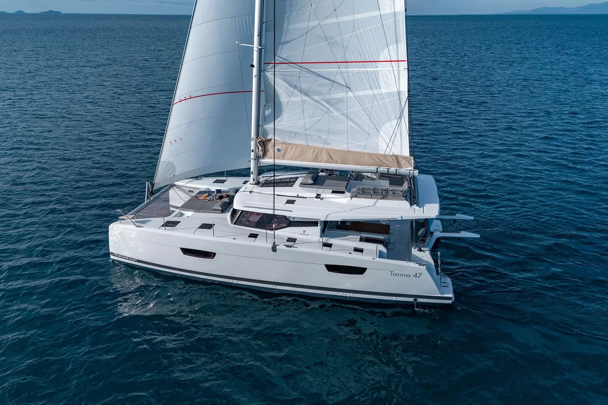 Exterior view of Fountaine Pajot Tanna 47, a catamaran at Castellammare di Stabia, Italy