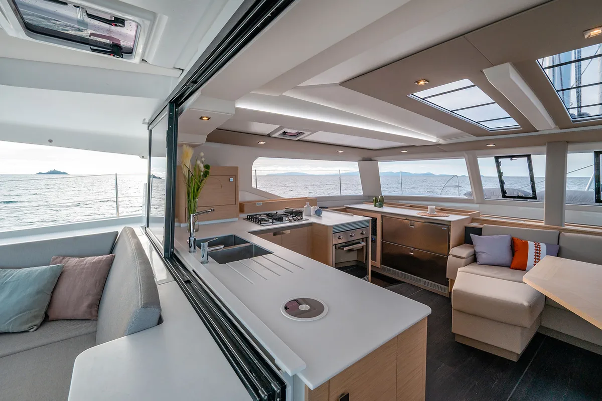 Galley of Fountaine Pajot Tanna 47, a catamaran at Castellammare di Stabia, Italy