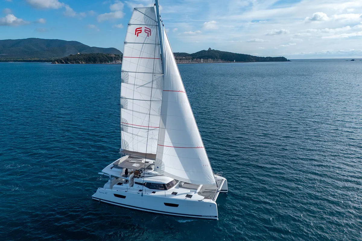 Exterior view of Fountaine Pajot Tanna 47, a catamaran at Castellammare di Stabia, Italy