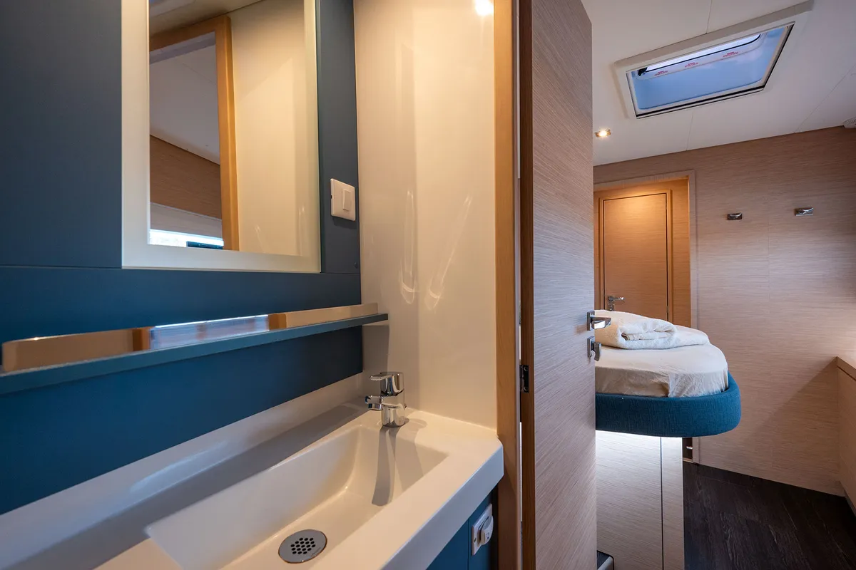 Head on Fountaine Pajot Tanna 47, a catamaran at Castellammare di Stabia, Italy