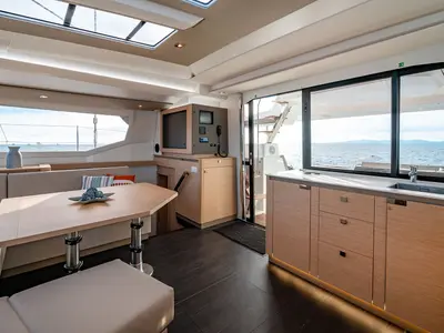 Salon of Fountaine Pajot Tanna 47, a catamaran at Castellammare di Stabia, Italy