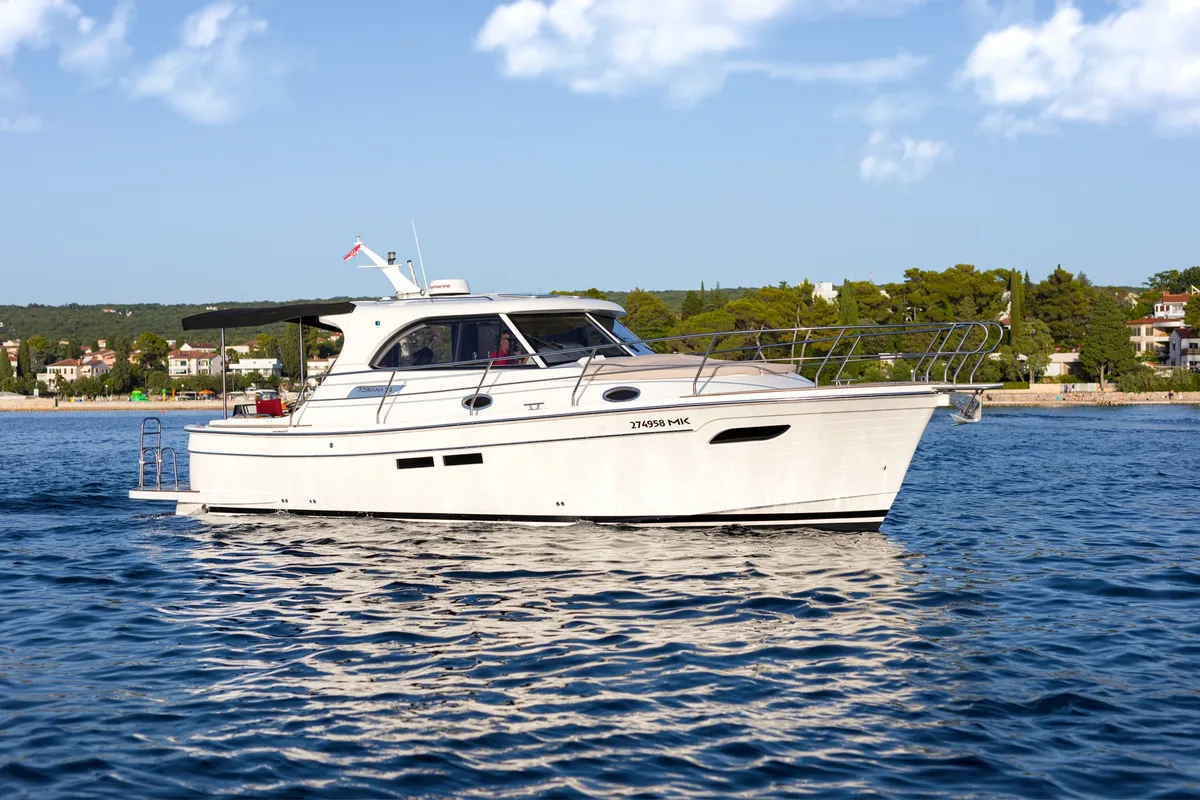 Exterior view of Gaja, a SAS - Vektor Adriana 36 motorboat at Novi Vinodolski, Croatia
