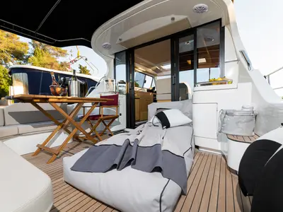 Deck of Gaja, a SAS - Vektor Adriana 36 motorboat at Novi Vinodolski, Croatia