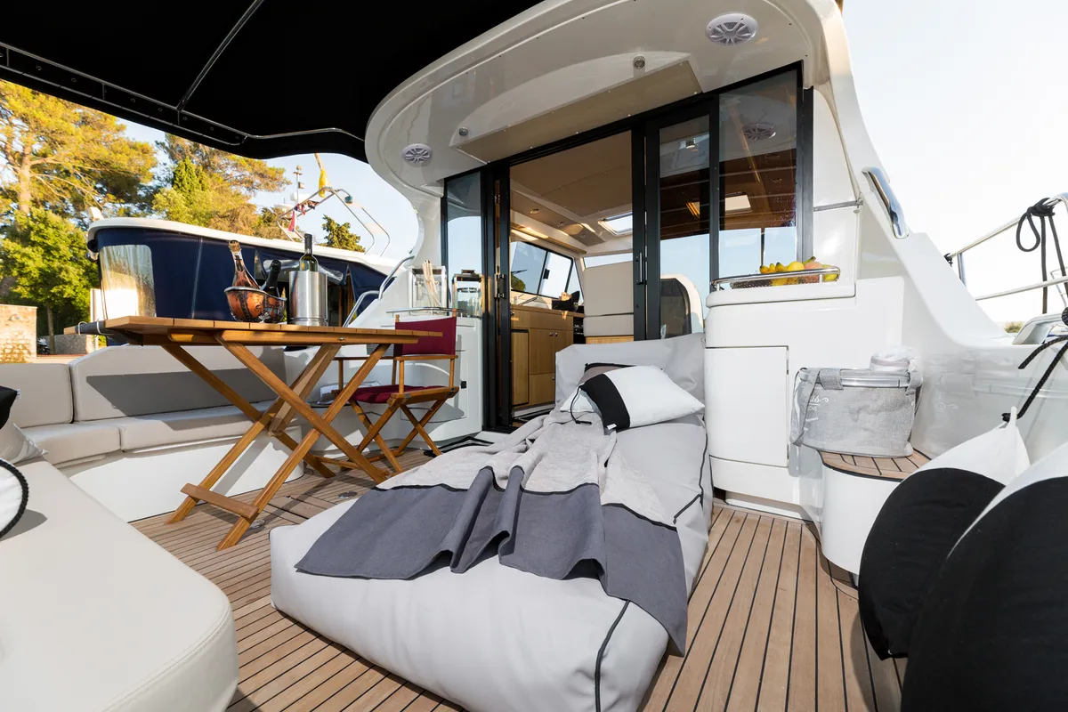 Deck of Gaja, a SAS - Vektor Adriana 36 motorboat at Novi Vinodolski, Croatia