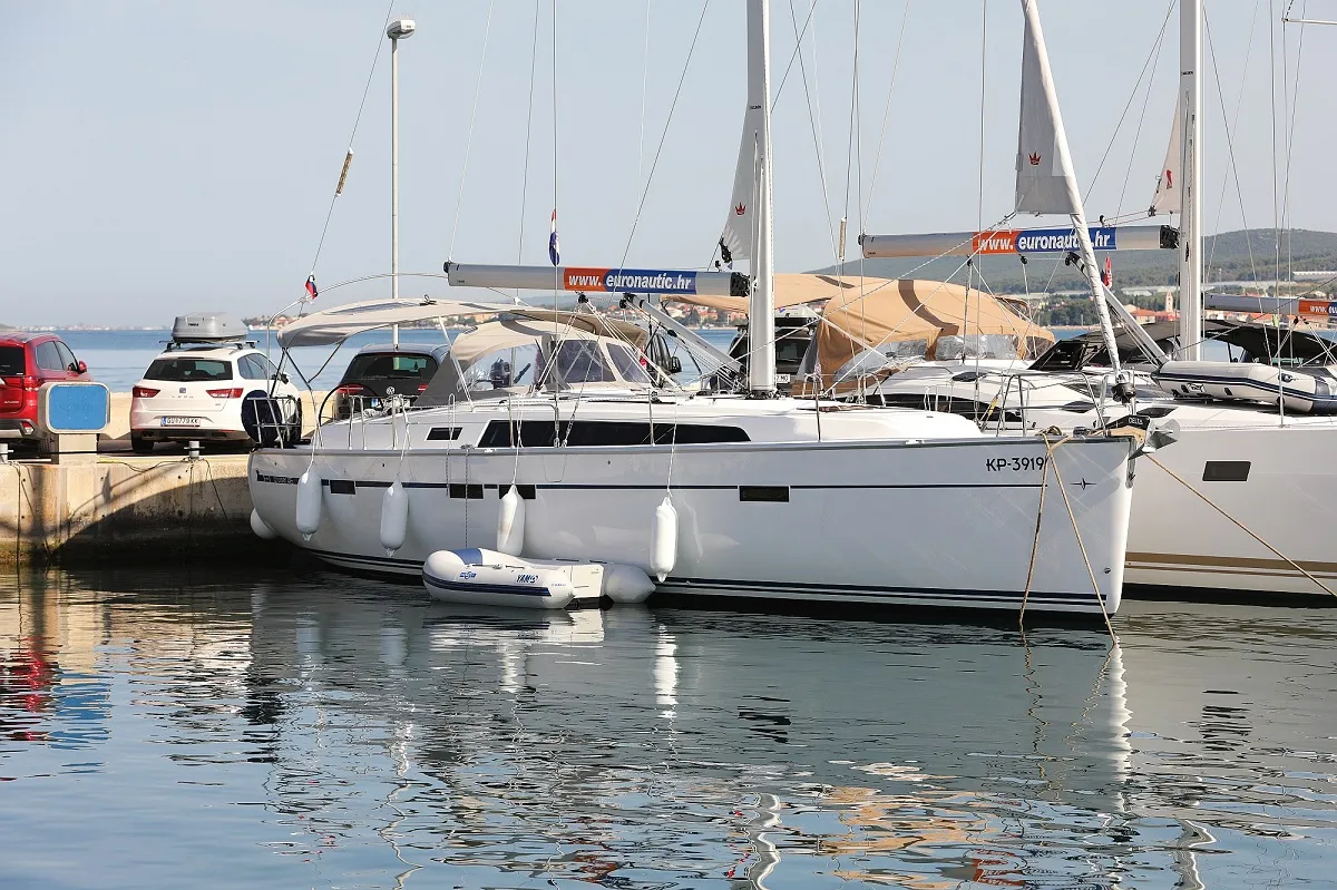 Exterior view of Andrea, a Bavaria Cruiser 46 sailboat at Pirovac, Croatia