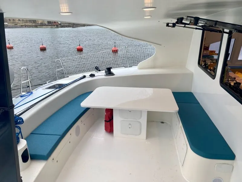Deck of Aonyx, a Gulet x-reuse catamaran at Ribishi, Saint Vincent and the Grenadines