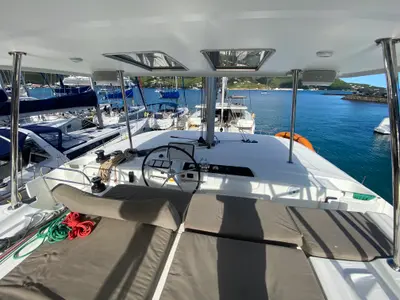 Cockpit of Ciao for now, a Lagoon 46 catamaran at Road Town, British Virgin Islands