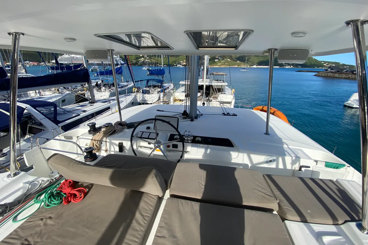 Cockpit of Ciao for now, a Lagoon 46 catamaran at Road Town, British Virgin Islands