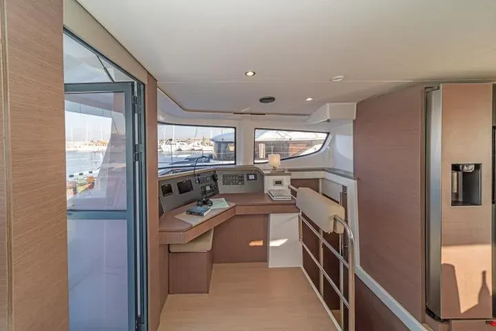 Cockpit of Aria, a Bali 4.6 catamaran at Municipal Unit of Lefkada, Greece