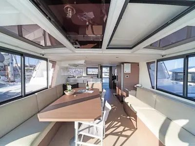 Salon of Aria, a Bali 4.6 catamaran at Municipal Unit of Lefkada, Greece