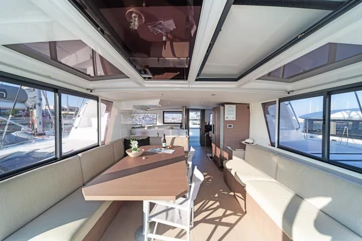 Salon of Aria, a Bali 4.6 catamaran at Municipal Unit of Lefkada, Greece