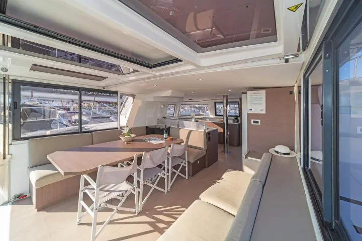 Salon of Aria, a Bali 4.6 catamaran at Municipal Unit of Lefkada, Greece