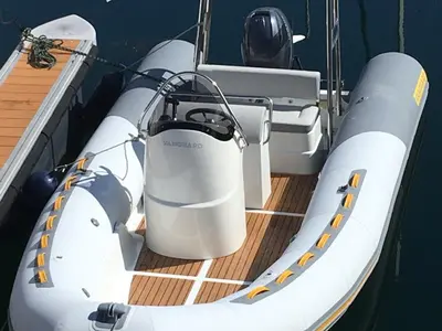 Deck of Gulet Vanguard DR-560, a motorboat at Vigo, Spain