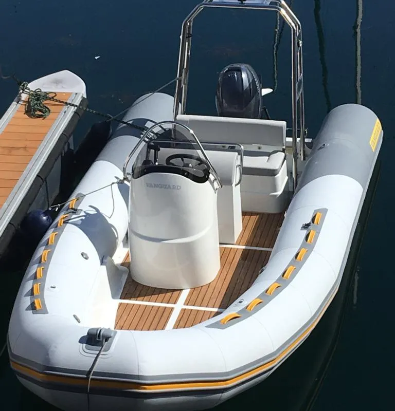 Deck of Gulet Vanguard DR-560, a motorboat at Vigo, Spain